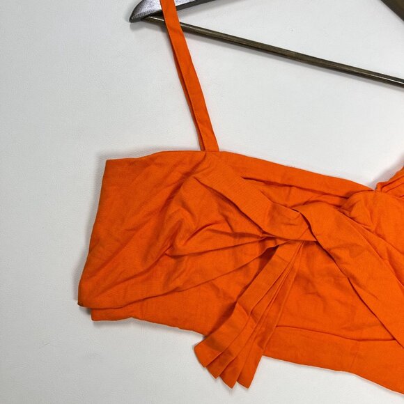 NWOT Farm Rio Orange Bow Linen Crop Top Square Neck Sleeveless Statement Tank M - Picture 5 of 16